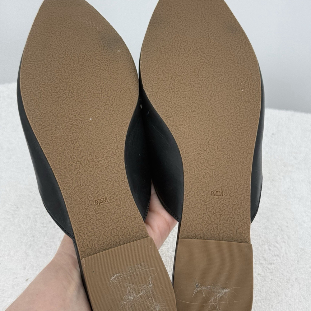 Jack Rogers Black Leather Slip-On Mules with Cream Stitching - Picture 4 of 7